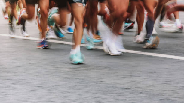 Elena Popova Plakát, Obraz - Low Section Unknown People Running Marathon,, Elena Popova, 40 × 22.2 cm