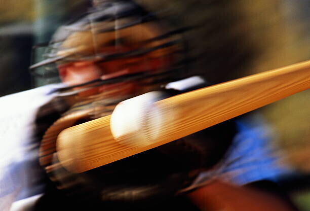 David Madison Plakát, Obraz - Baseball, bat hitting ball, catcher standing, David Madison, 40 × 26.7 cm