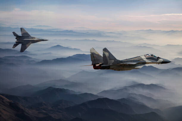 guvendemir Plakát, Obraz - Mig-29 Fighter Jets in Flight above, guvendemir, 40 × 26.7 cm