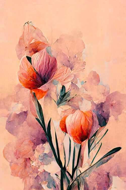 Treechild Plakát, Obraz - Abstract Coral Flowers (Peach), Treechild, 26.7 × 40 cm