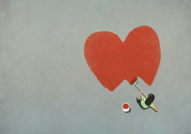 Malte Mueller Plakát, Obraz - Woman painting red heart with paint roller, Malte Mueller, 40 × 26.7 cm
