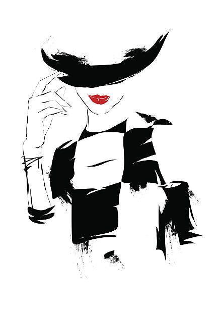 Verlen4418 Plakát, Obraz - Modern girl, sketch, white background, hat, Verlen4418, 30 × 40 cm
