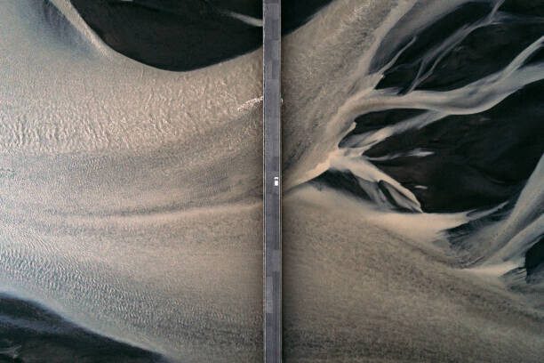 Abstract Aerial Art Plakát, Obraz - Car driving over a bridge crossing, Abstract Aerial Art, 40 × 26.7 cm