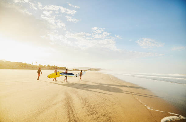 Thomas Barwick Plakát, Obraz - Wide shot of family carrying surfboards, Thomas Barwick, 40 × 26.7 cm