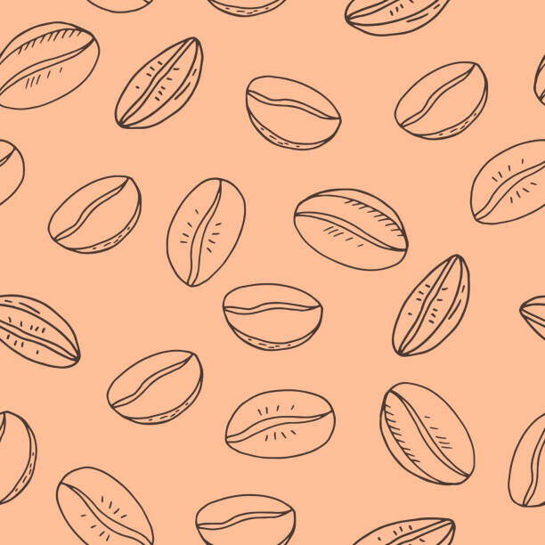 Irina Samoylova Plakát, Obraz - coffee beans seamless pattern hand drawn, Irina Samoylova, 40 × 40 cm