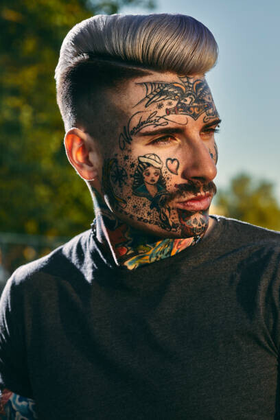 Westend61 Plakát, Obraz - Portrait of tattooed young man outdoors, Westend61, 26.7 × 40 cm
