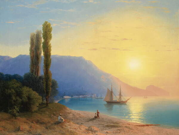 Aivazovsky, Ivan Konstantinovich Plakát, Obraz - Sunset over Yalta, 1861, Aivazovsky, Ivan Konstantinovich, 40 × 30 cm