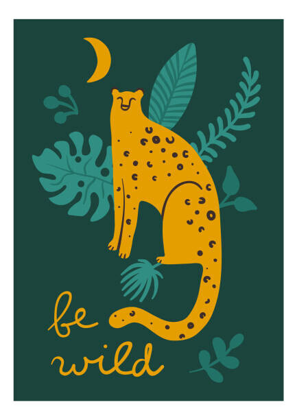 Nadezhda Kurbatova Plakát, Obraz - Leopards and tigers card. Wild animal., Nadezhda Kurbatova, 30 × 40 cm