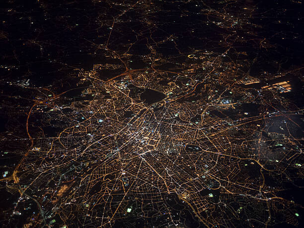 urbancow Plakát, Obraz - Aerial view of Brussels at night, urbancow, 40 × 30 cm