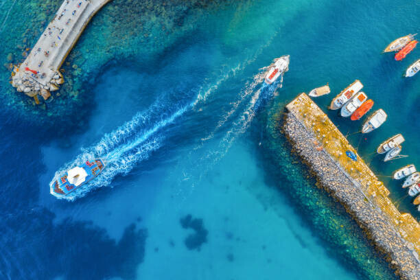 den-belitsky Plakát, Obraz - Aerial view of colorful boats and, den-belitsky, 40 × 26.7 cm