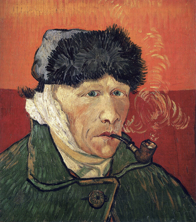 Vincent van Gogh Plakát, Obraz - Self-Portrait with Bandaged Ear and Pipe (1889), Vincent van Gogh, 35.4 × 40 cm