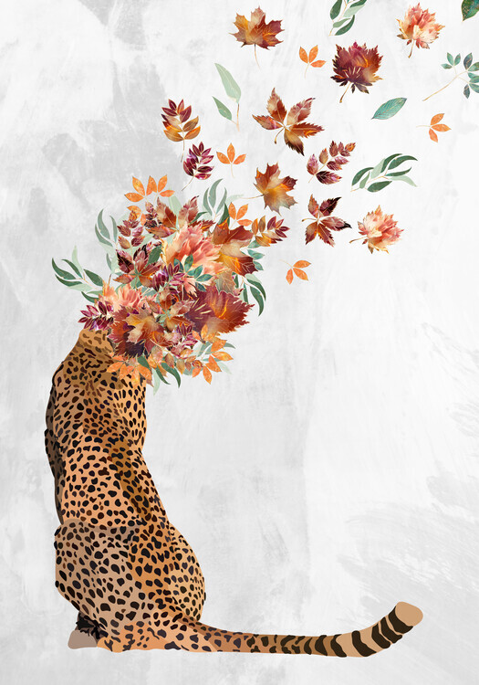 Sarah Manovski Plakát, Obraz - Cheetah Autumn Leaves Head, Sarah Manovski, 26.7 × 40 cm