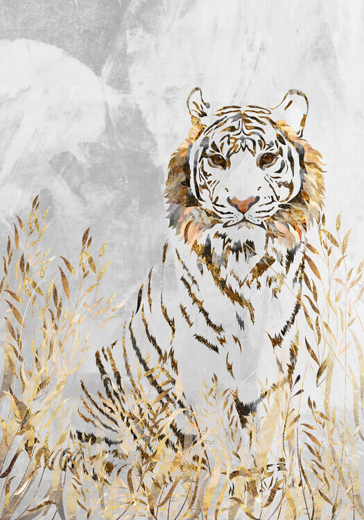 Sarah Manovski Plakát, Obraz - Golden Tiger in the leaves, Sarah Manovski, 26.7 × 40 cm
