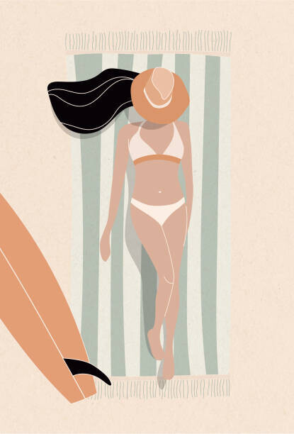 LucidSurf Plakát, Obraz - Sun bath by the sea flat surf illustration, LucidSurf, 26.7 × 40 cm