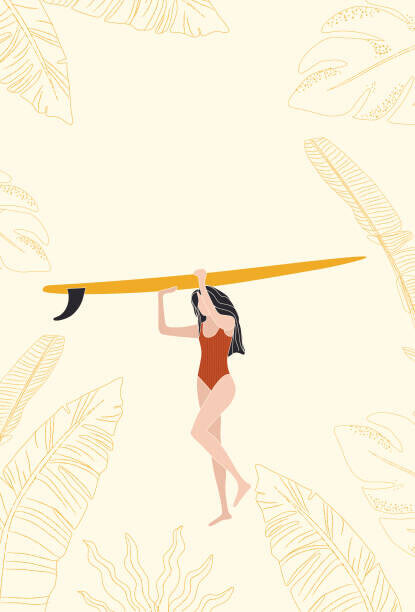 LucidSurf Plakát, Obraz - Surfer Girl Holding the Longboard Surfboard,, LucidSurf, 26.7 × 40 cm