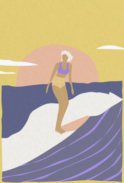 LucidSurf Plakát, Obraz - Surfer girl on a longboard, surfing, LucidSurf, 26.7 × 40 cm
