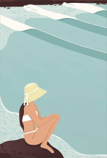 LucidSurf Plakát, Obraz - A surfer girl sitting on the, LucidSurf, 26.7 × 40 cm