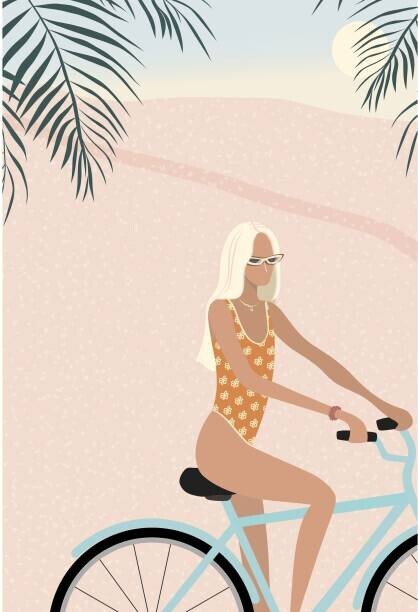 LucidSurf Plakát, Obraz - Surfer girl in bikini on bicycle, LucidSurf, 26.7 × 40 cm
