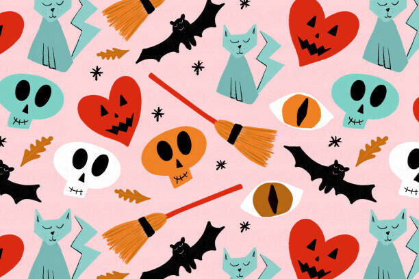 Volanthevist Plakát, Obraz - Halloween ghosts, skulls, cats and bats, Volanthevist, 40 × 26.7 cm