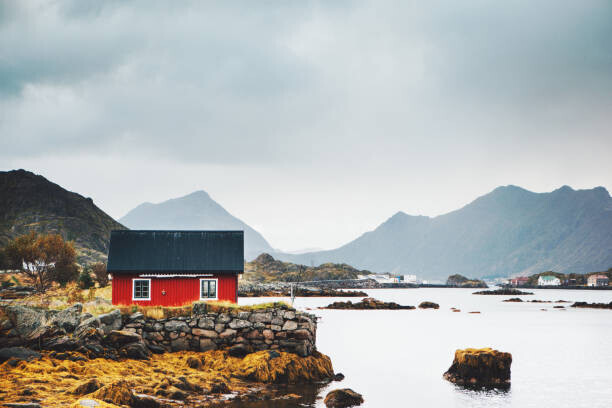 Natalia Ivanova Plakát, Obraz - Small Red fisherman's house, Norway, Natalia Ivanova, 40 × 26.7 cm