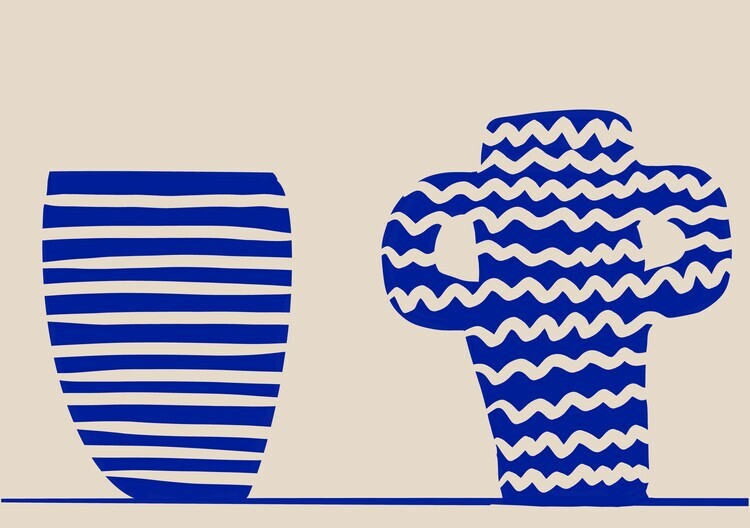 Sharyn Bursic Plakát, Obraz - Blue Vases, Sharyn Bursic, 40 × 26.7 cm