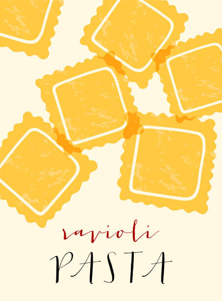 Alina Beketova Plakát, Obraz - Ravioli Italian pasta. Ravioli poster illustration., Alina Beketova, 30 × 40 cm
