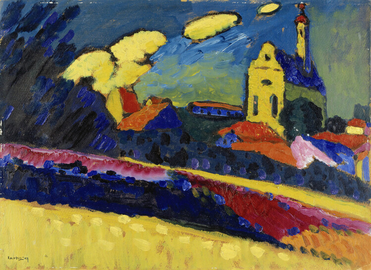 Wassily Kandinsky Plakát, Obraz - Study of Murnau - Landscape with Church (1909), Wassily Kandinsky, 40 × 30 cm