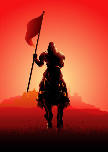 rudall30 Plakát, Obraz - Medieval knight on horse carrying a flag, rudall30, 30 × 40 cm