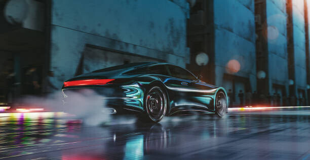 gremlin Plakát, Obraz - Speeding futuristic car, gremlin, 40 × 20 cm