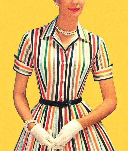 CSA Images Plakát, Obraz - Woman Wearing Striped Dress and White Gloves, CSA Images, 34 × 40 cm