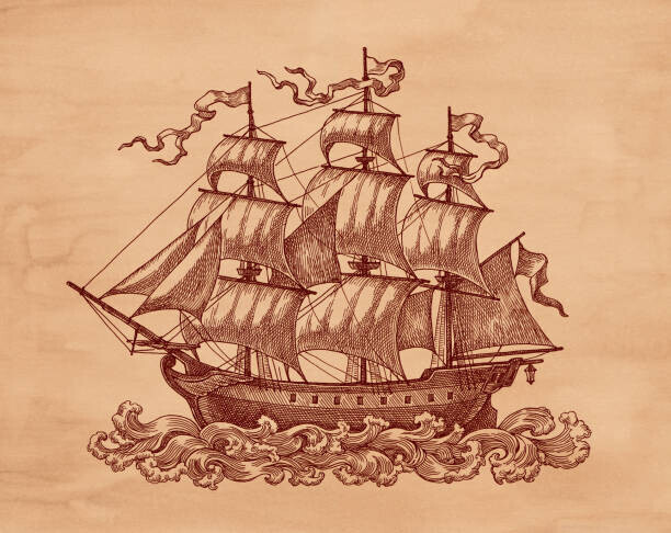 Natalia Barashkova Plakát, Obraz - Ship on brown old paper., Natalia Barashkova, 40 × 30 cm