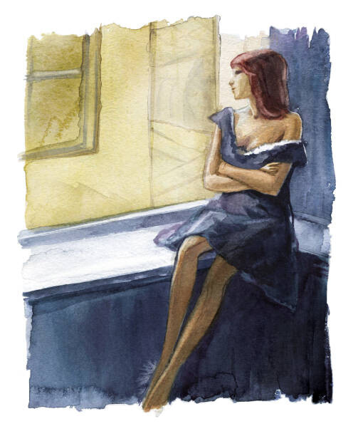 juliawhite Plakát, Obraz - A young woman in a blue, juliawhite, 32.9 × 40 cm