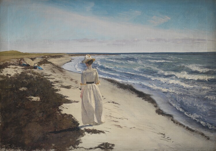 L. A. Ring Plakát, Obraz - Lady at Karrebæksminde Beach, Zealand, L. A. Ring, 40 × 26.7 cm