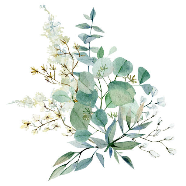 Anna Tkachenko Plakát, Obraz - Watercolor winter bouquet. Fall floral eucalyptus, Anna Tkachenko, 40 × 40 cm