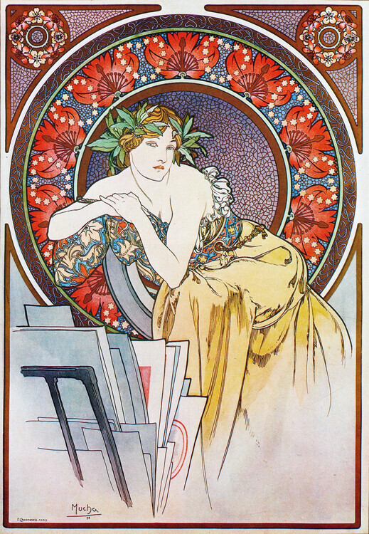 Alfons Mucha Plakát, Obraz - Girl With Easel (1898), Alfons Mucha, 26.7 × 40 cm