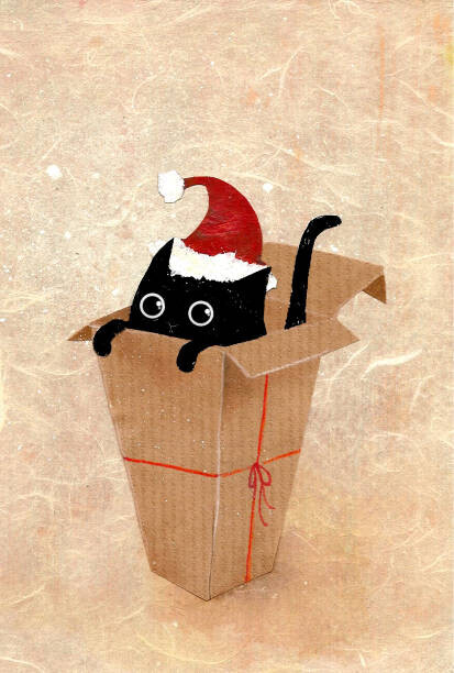Illustration Plakát, Obraz - Cat gift, Illustration, 26.7 × 40 cm