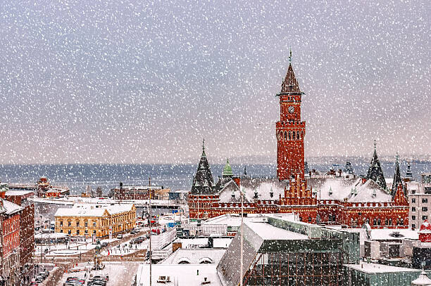 Tonygers Plakát, Obraz - Snowy Helsingborg Skyline, Tonygers, 40 × 26.7 cm