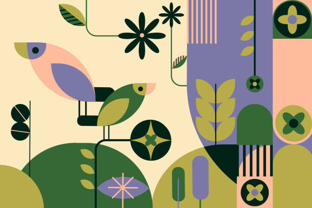 Sanja Djordjevic Plakát, Obraz - Forest in geometric abstract shapes, Sanja Djordjevic, 40 × 26.7 cm