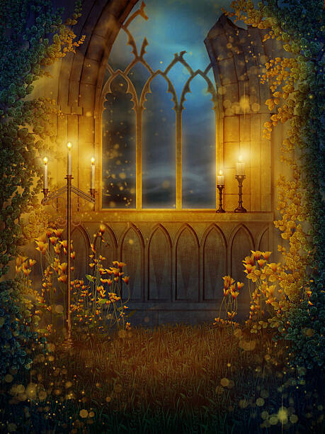 FairytaleDesign Plakát, Obraz - Window with candles and vines, FairytaleDesign, 30 × 40 cm