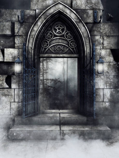 FairytaleDesign Plakát, Obraz - Gothic stone gate with lanterns, FairytaleDesign, 30 × 40 cm