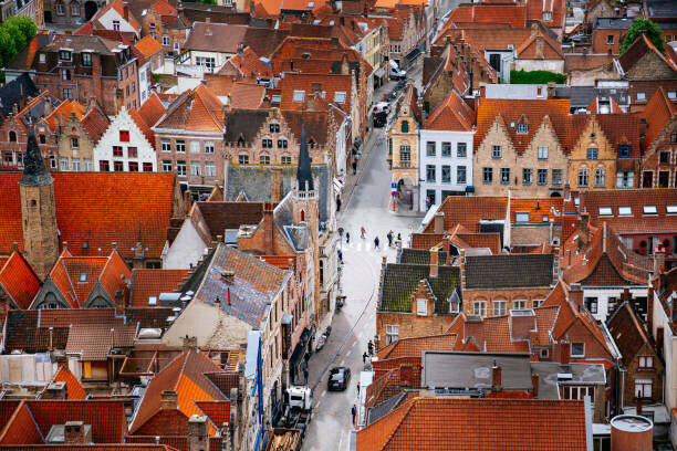 Andrey Danilovich Plakát, Obraz - Bruges from above with Red Roofs., Andrey Danilovich, 40 × 26.7 cm