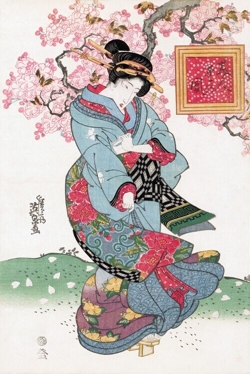 Keisai Eisen Plakát, Obraz - Japanese woman (1828) vintage woodblock print by Keisai Eisen, 26.7 × 40 cm