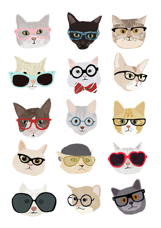 Hanna Melin Plakát, Obraz - Cats With Glasses, Hanna Melin, 30 × 40 cm