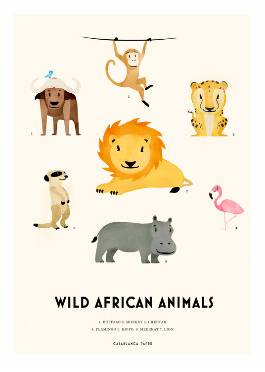 Erik Wintzell Plakát, Obraz - Wild African Animals, Erik Wintzell, 30 × 40 cm