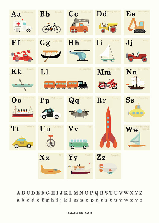 Erik Wintzell Plakát, Obraz - Alphabet Vehicles, Erik Wintzell, 30 × 40 cm