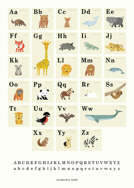 Erik Wintzell Plakát, Obraz - Alphabet Animals, Erik Wintzell, 30 × 40 cm
