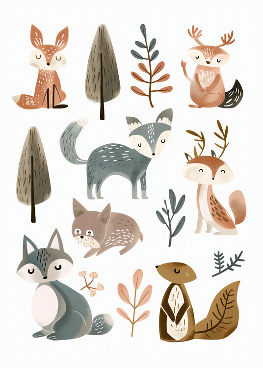 Andreas Magnusson Plakát, Obraz - Cute Animals No 1, Andreas Magnusson, 30 × 40 cm