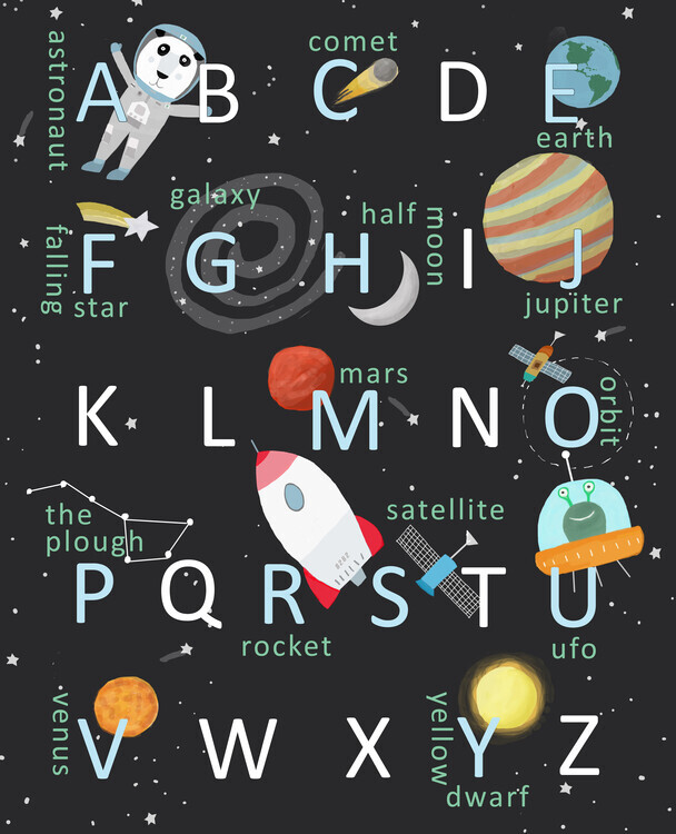 Carla Daly Plakát, Obraz - Illustrated Space Alphabet, Carla Daly, 30 × 40 cm