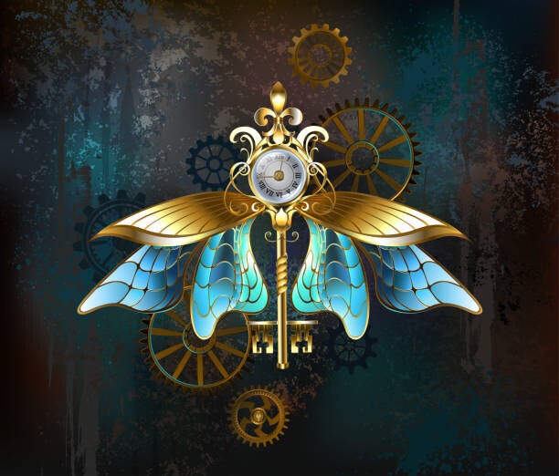 Blackmoon9 Plakát, Obraz - Steampunk key with blue wings, Blackmoon9, 40 × 34.1 cm