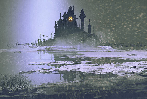 Grandfailure Plakát, Obraz - castle silhouette in winter at night, Grandfailure, 40 × 26.7 cm